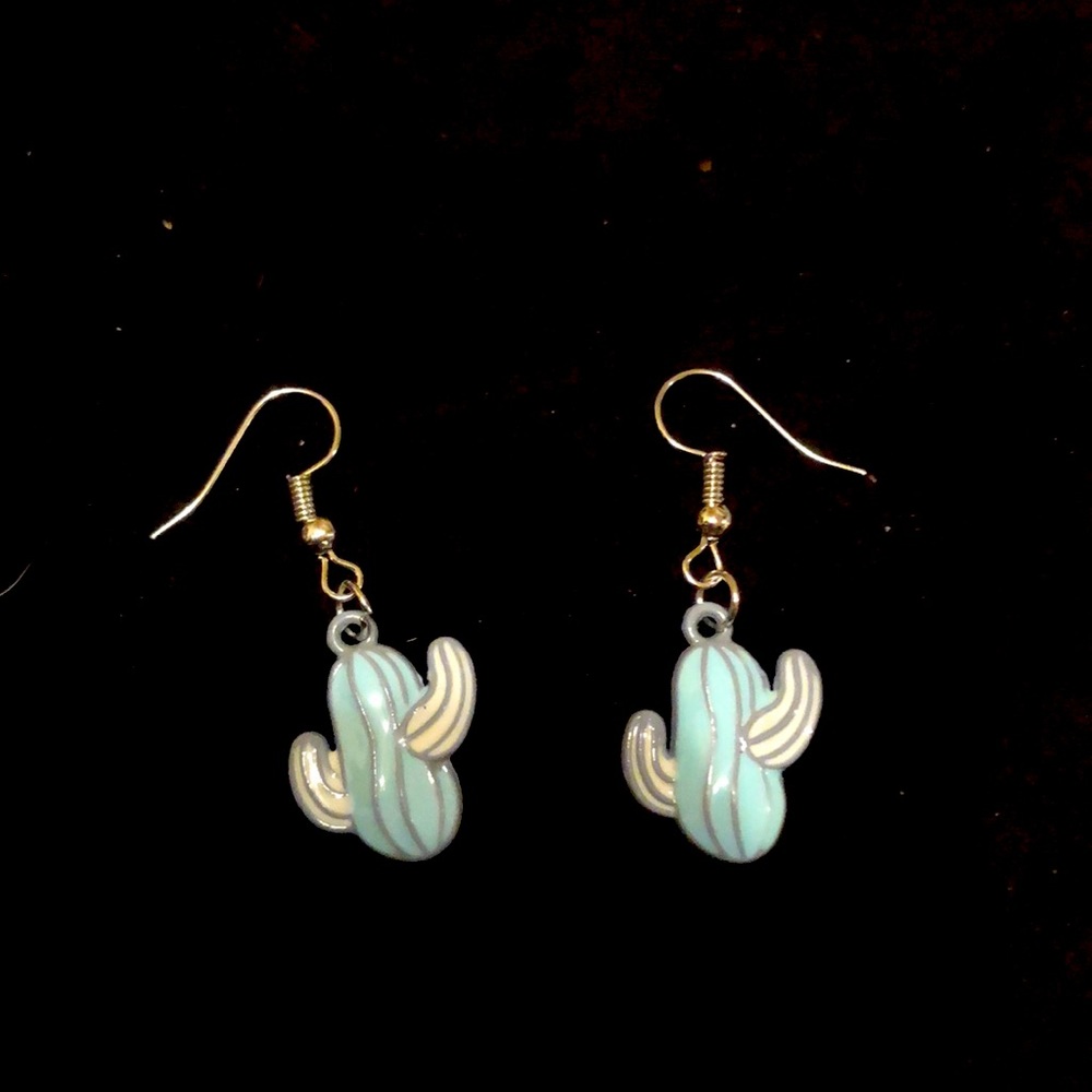 Blue cactus enamel earrings